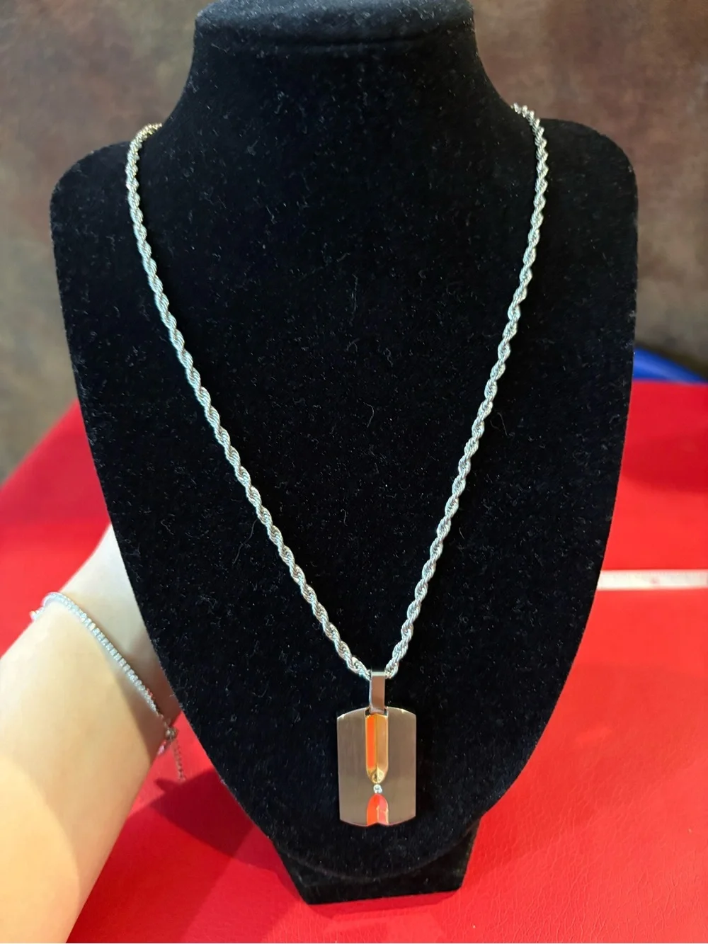 Stainless Steel & Rose Gold Diamond Cross Pendant Necklace